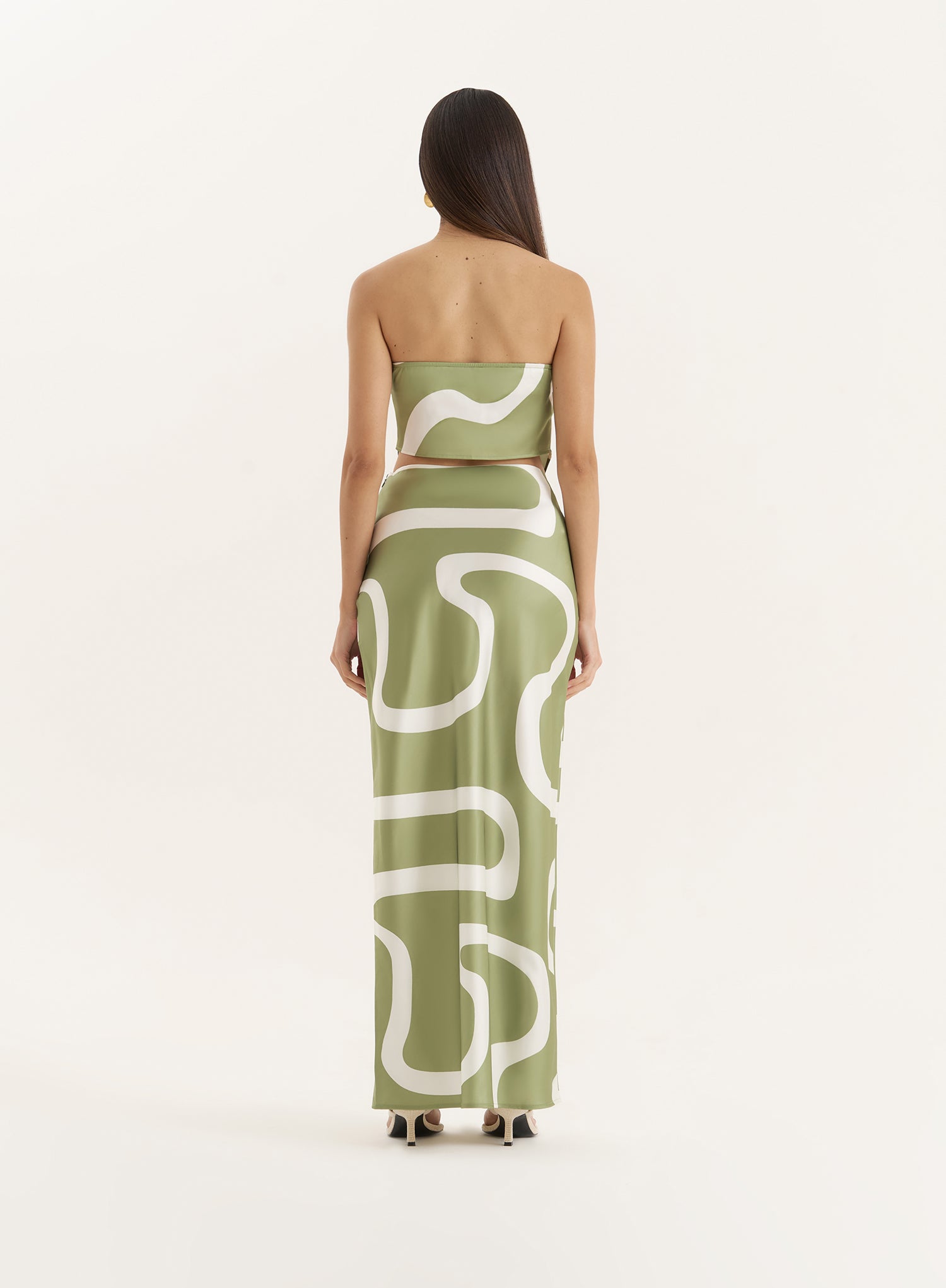 Green Abstract Print Satin Bandeau Top